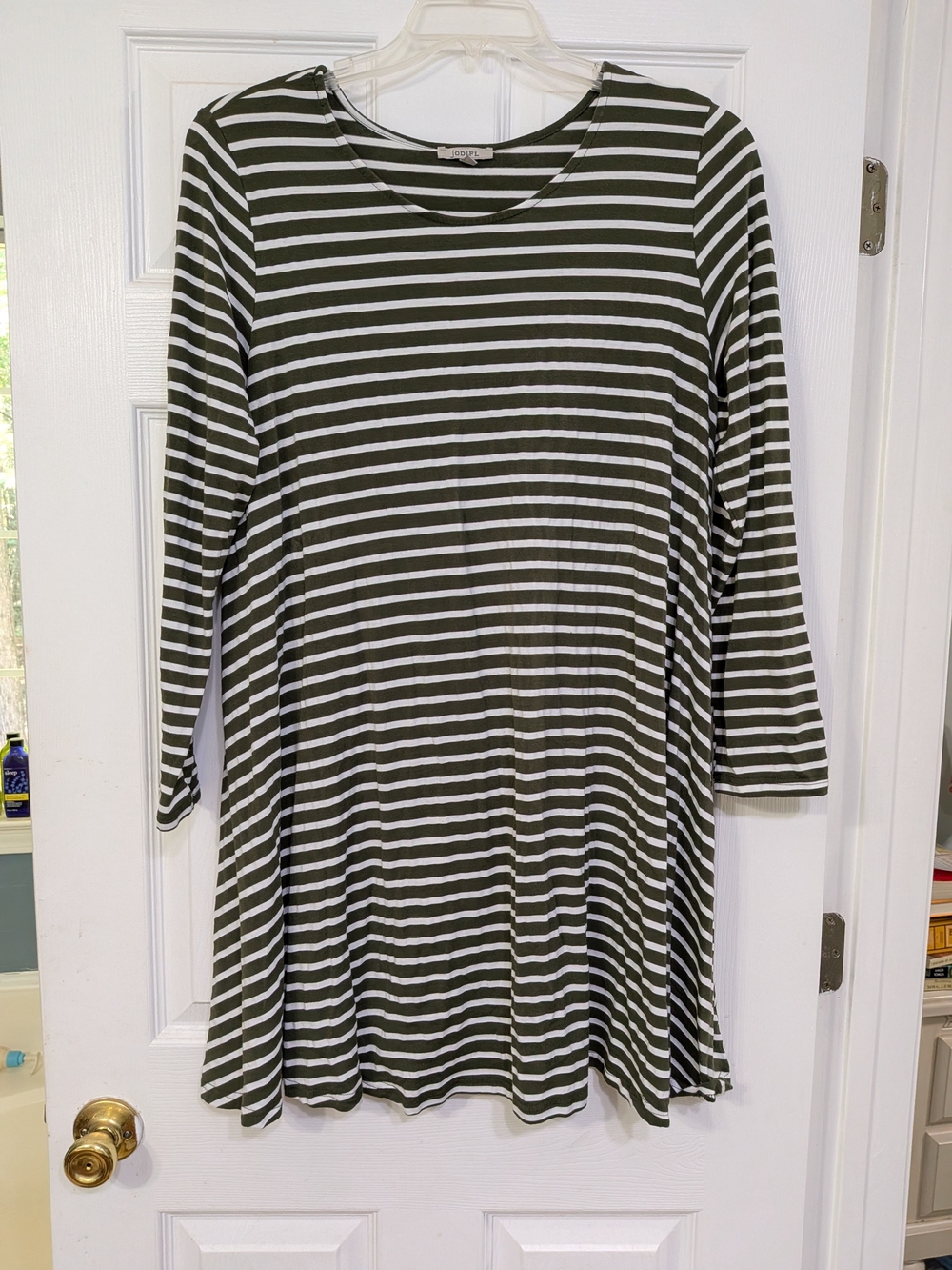 JODIFL Olive Green & White Striped Swing Dress